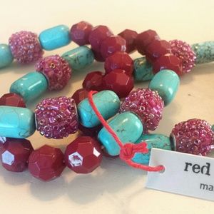 Handmade Turquoise Bead Pink Bracelet Trio. A